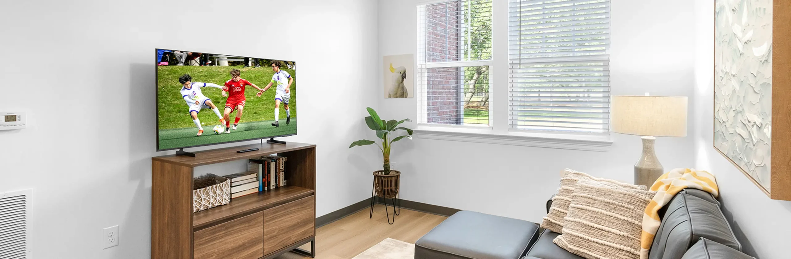 living room with a TV